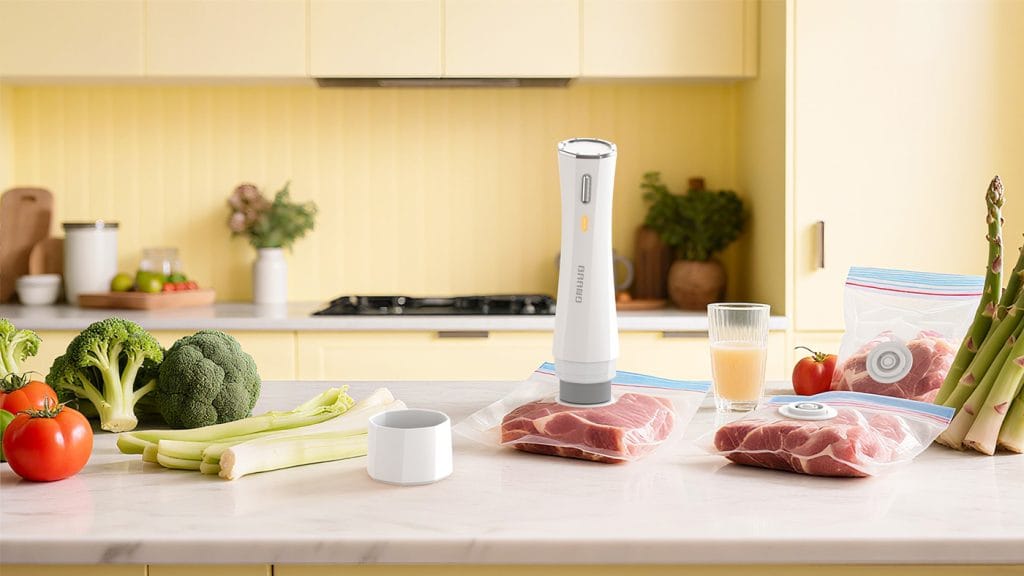 Close-up showing automatic and manual modes on a powerful handheld vacuum sealer machine